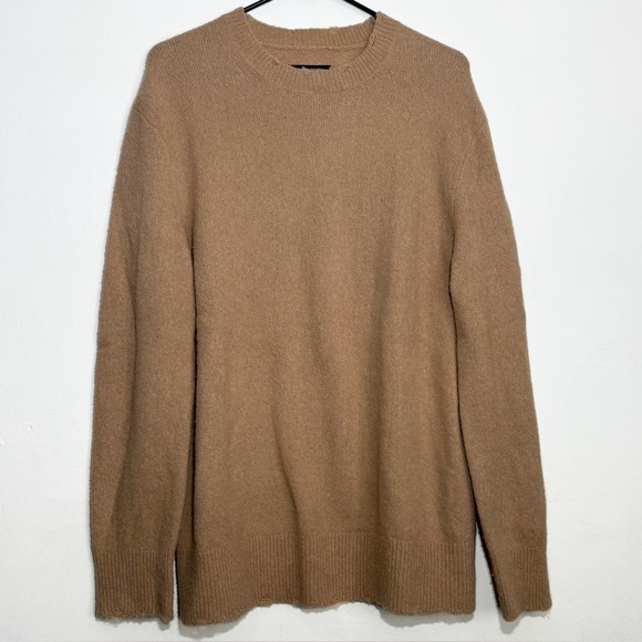 AllSaints Kez Crew Neck Pullover Distressed Wool Yak Blend Sweater, Tan size XS - Picture 2 of 8